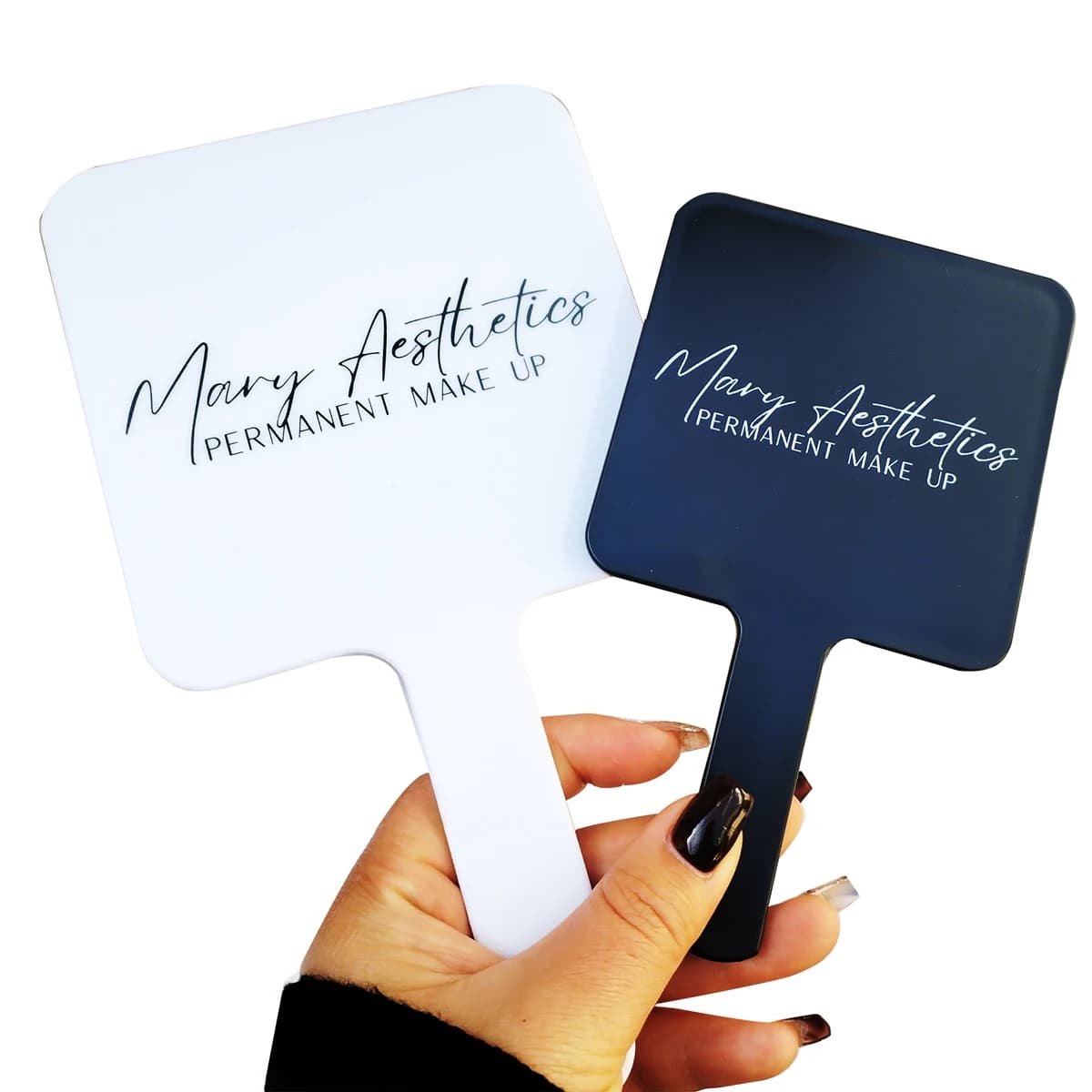 Circular Hand Mirror Customize Logo Label Wholesale Pink/Black Square Mirror For Eyelash Artist or Makeup Boutique