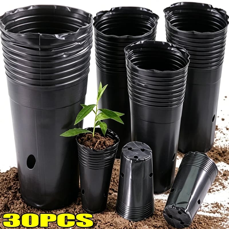 Vasi da vivaio in plastica ispessita, grandi contenitori neri per piantine, sacchi per la germinazione dei semi, contenitori traspiranti per piante da giardino e fiori.
