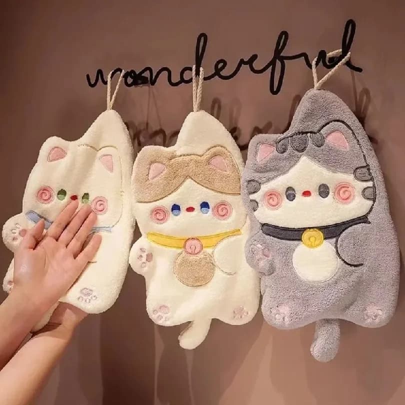 Asciugamano a Forma di Gatto, Asciugatura Rapida, Panno per Pulizia Cucina, Velluto Corallo, Cartone Animato, Assorbente, Asciugamano da Bagno Appendibile, Accessori per la Casa