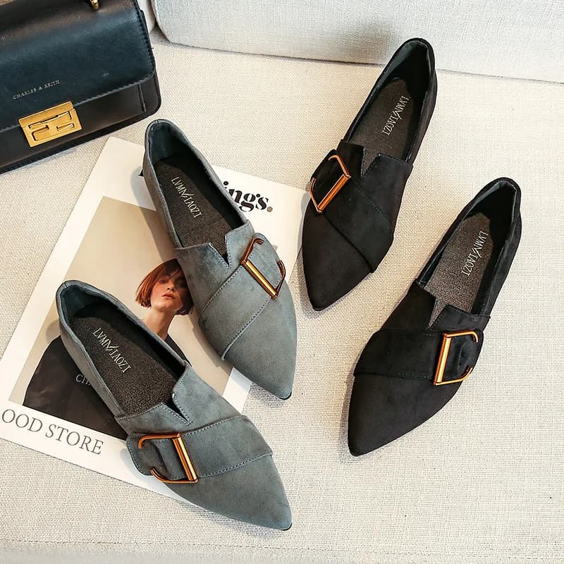 Nuove scarpe da donna Scarpe basse in pelle scamosciata moda Mocassini slip-on a punta da ragazza