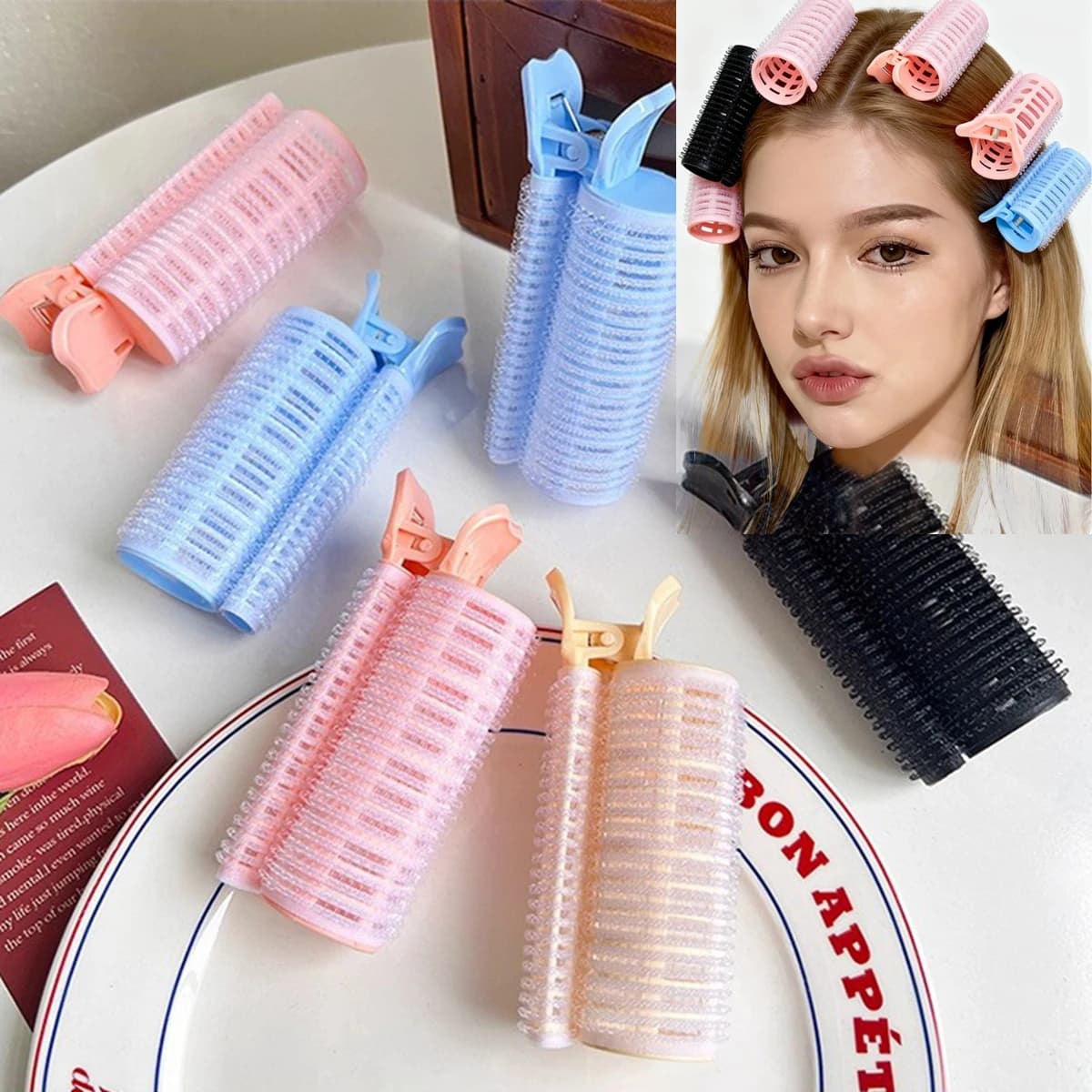 Set of Heatless Bigodini Colored with Clips, Easy Hairstyle Tools for a Natural Look, Frangia