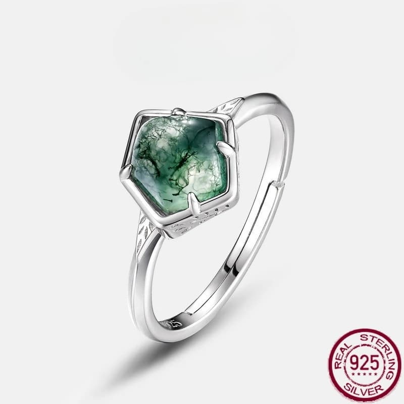 Nuovo S925 puro argento geometrico verde muschio luce moda di lusso acqua erba agata anello di barretta gioielli da sposa