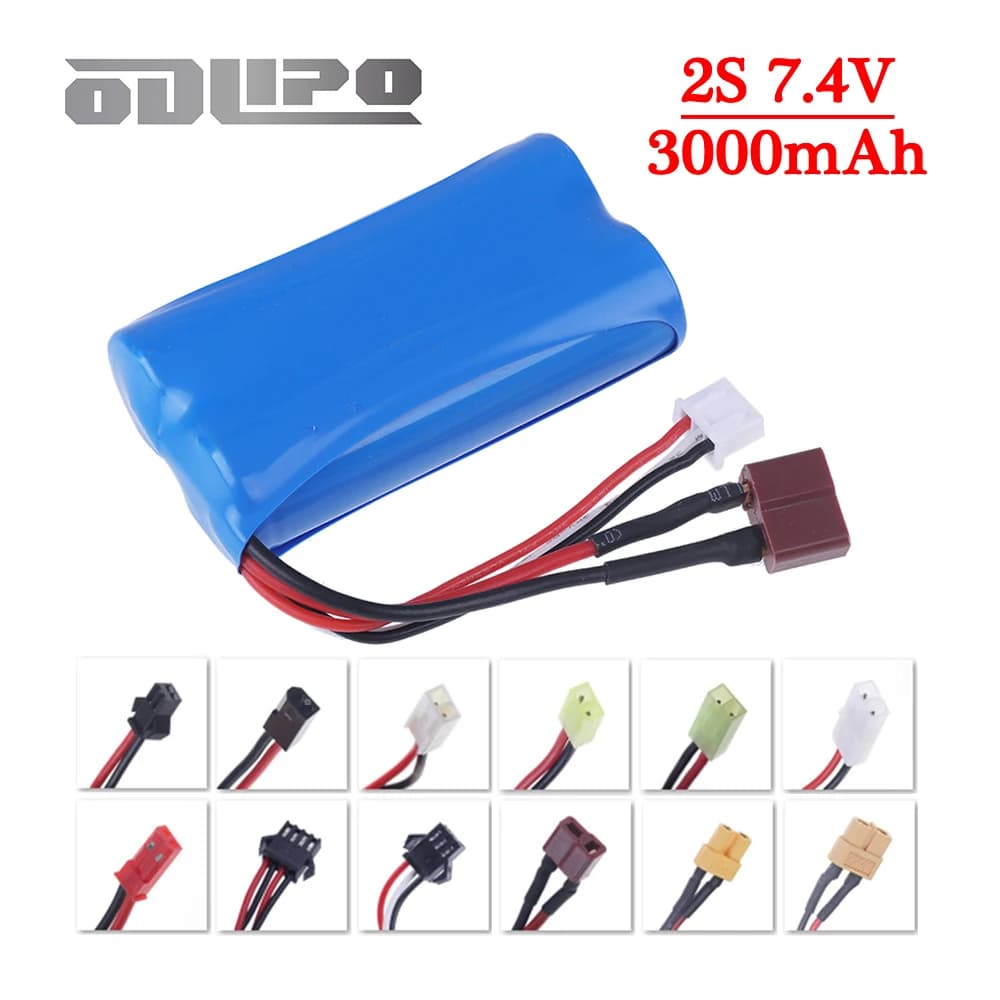 7.4V 3000mAh 18650 Li-ion Batery for Remote Control Helicopter Racing Cars Toys Parts 7.4V 2S Battery T/SM/JST/XT60/EL2P Plug