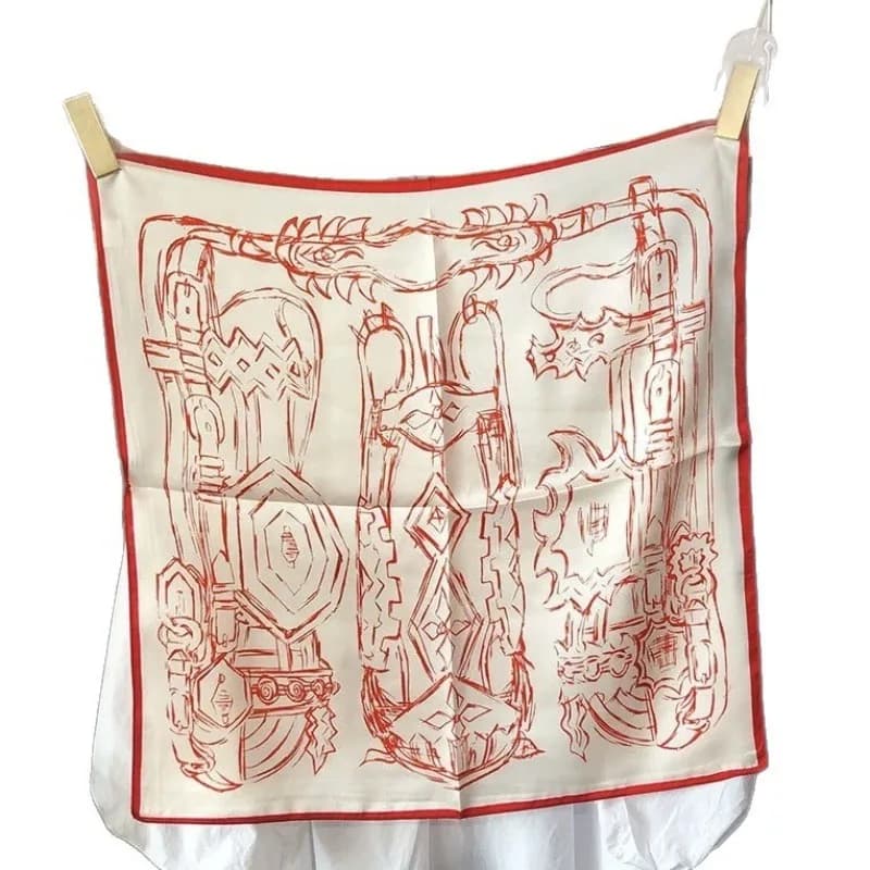 Women Vintage Red Line Sketch Horse Satin Square Scarf Retro Equestrian Print Neckerchief Hair Band Bag Ribbon Elegant Commute