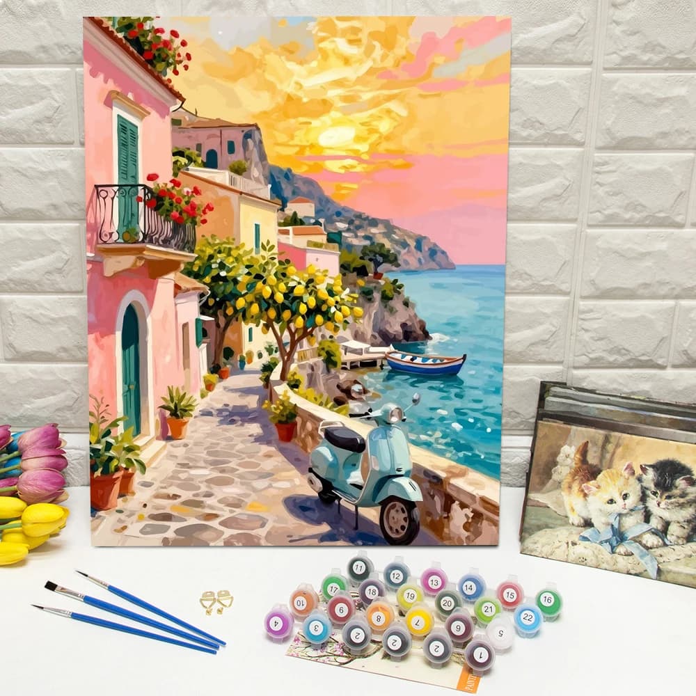 Huacan DIY Painting By Numbers House Landscape Paint By Number Adult Kit Seaside Digital Oil Painting Scenery Handpainted Gift