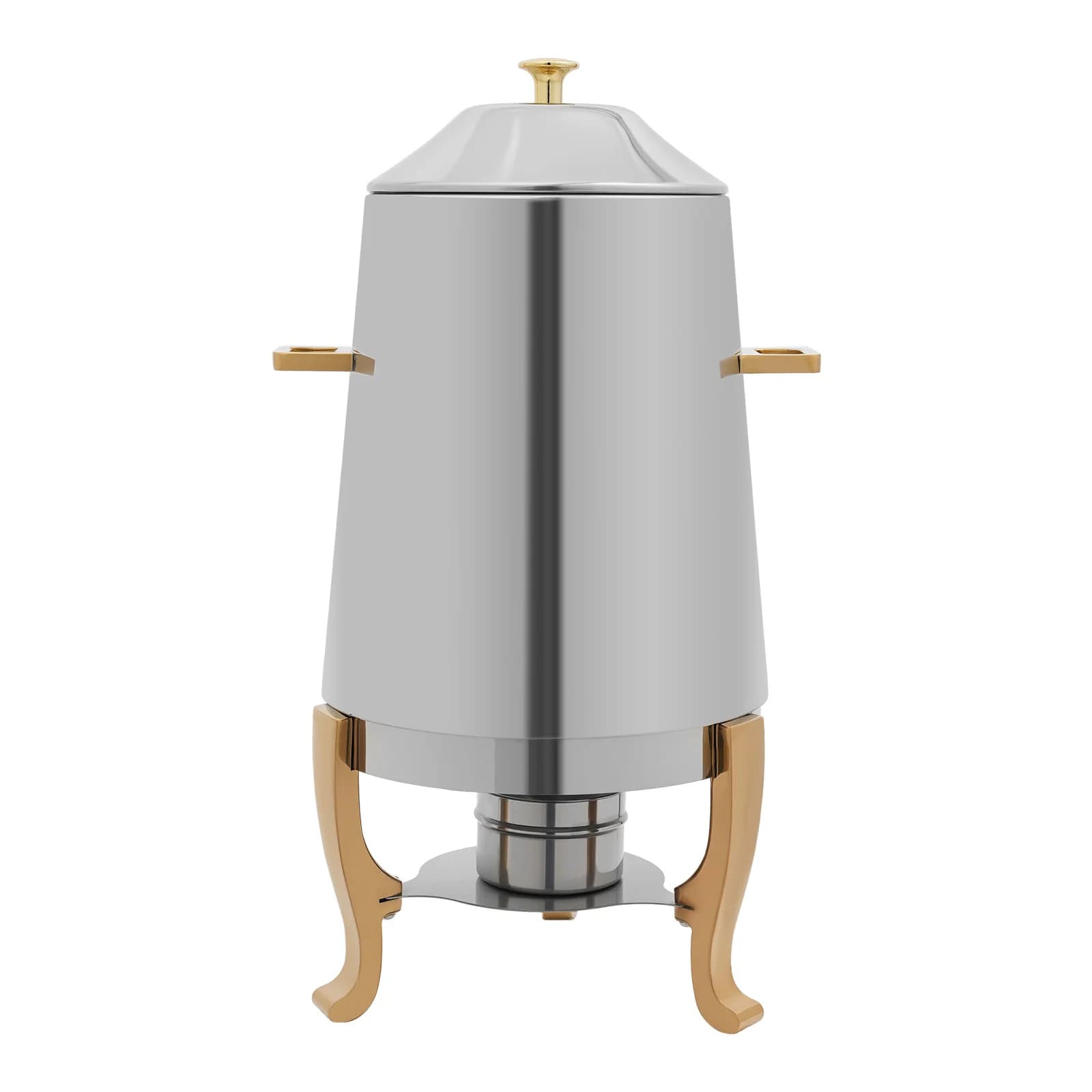 13L Silver Gold Stainless Steel Hot Beverage Dispenser 110V US Plug 400W Electric Heating Coffee Chafer Adjustable 35-85℃ Temperature Electrolytic Polishing Electroplated Freestanding Tripod Hot Drink Server for Buffet Catering Party