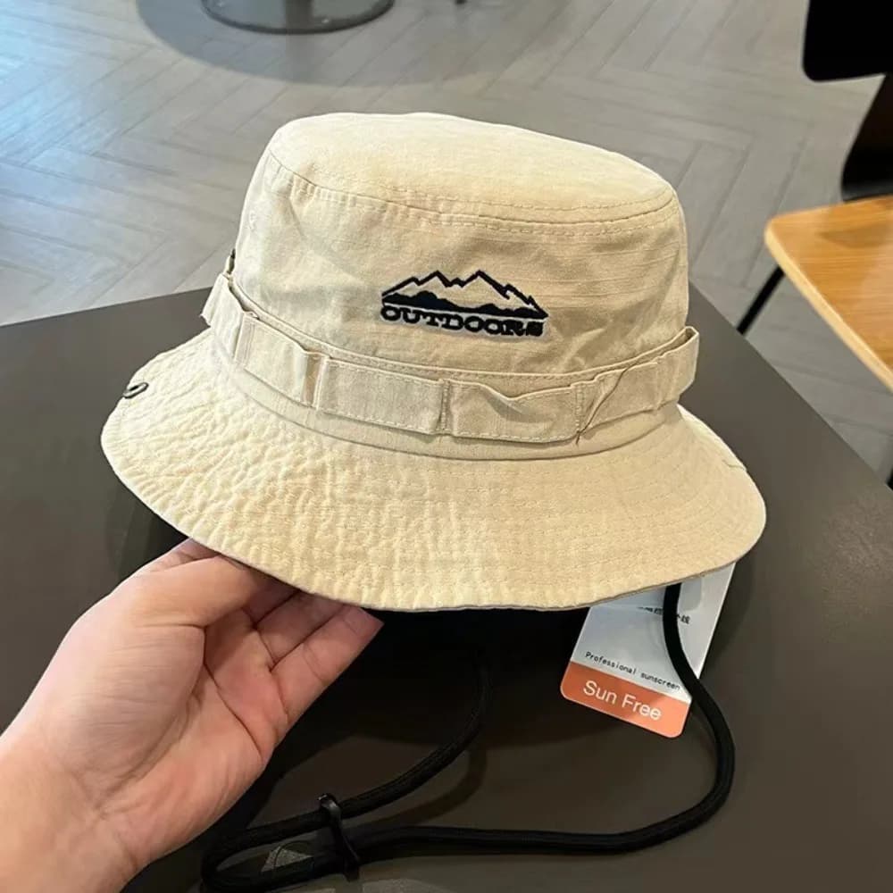 Cappello da Pescatore con Ricamo Montagna, Unisex, Protezione Solare, Tinta Unita, per Campeggio
