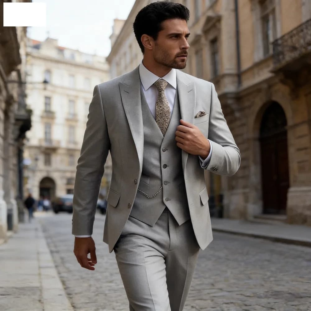 Men's formal third set in 3 pieces customizable with sports jacket, vests, trousers and matching scarf, bay, code dressed as wedding godfather