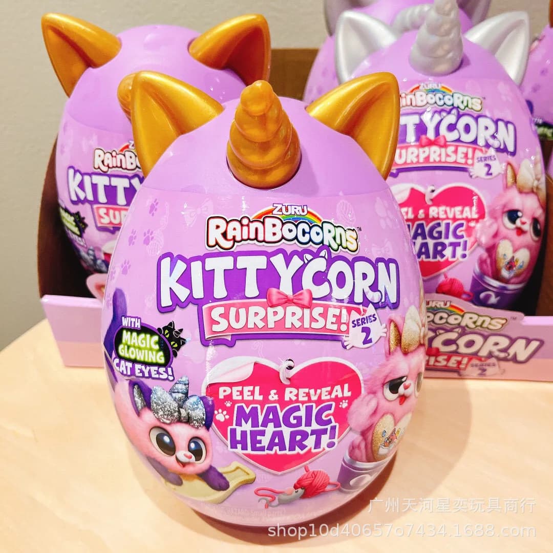 Zuru Authentic Rainbocorns Kittycorn Surprise Serie 2 - Peluche a Sorpresa con Occhi di Gatto Luminosi e Cuore Magico, Regalo in Confezione a Sorpresa