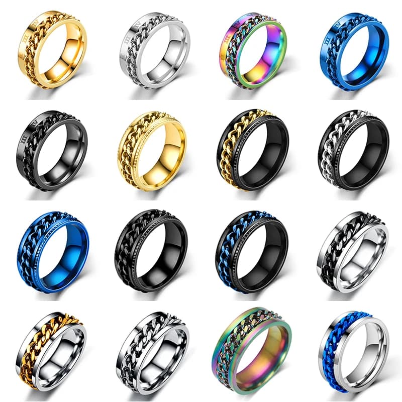Anello Girevole in Acciaio al Titanio per Coppie, Gioiello Multifunzionale Antistress, Anello Fidget Spinner da 8mm, Regalo Power Sense