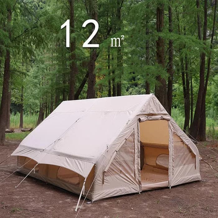 Tenda da Campeggio Impermeabile per 2-6 Persone, Misure 12 e 6.3, con Lucernario e Porta per Stufa