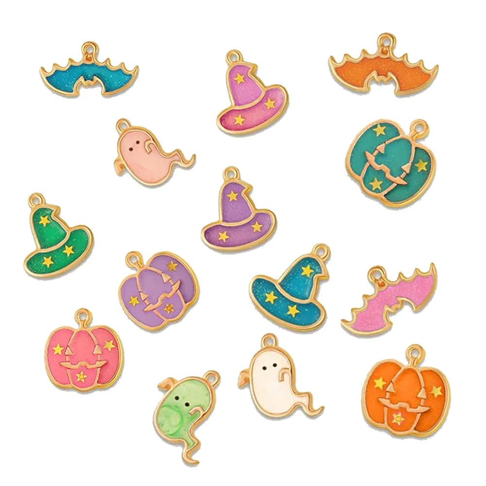 10Pcs Enamel Halloween Pumpkin Ghost Bat Charms Pendants for DIY Earrings Necklaces Bracelet Jewelry Making Accessories Crafts