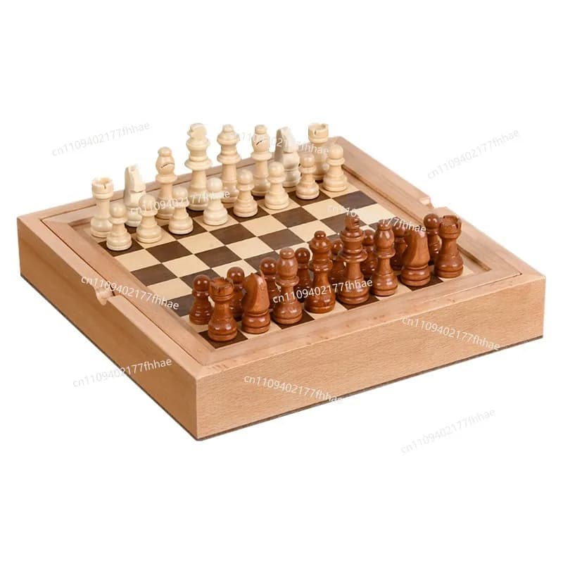 2pcs Chess Jiuzi Chess Dominoes Checkers Veneer Chessboard Beech Chess Box 5-in-1 Set