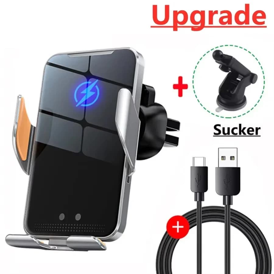 Magnetic car phone stand with wireless charger for iPhone 14 13 12 Samsung, fast infrared charging