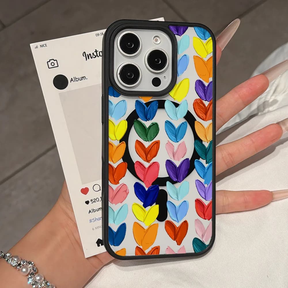 Rainbow Paint Hearts Slim Phone Cover For iPhone 18 17 16 15 14 13 12 11 Pro Max Anti-Fingerprint Shockproof Case