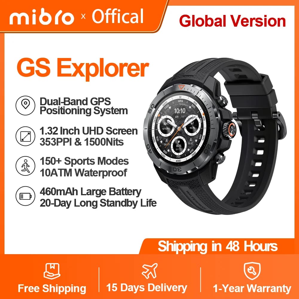 Mibro GS Explorer Smartwatch robusto di grado militare con schermo UHD da 1,32 pollici Altimetro Barometro Bussola GPS Posizionamento 10ATM impermeabile in standby lungo 150 modalità sportive Smart Watch per gli uomini