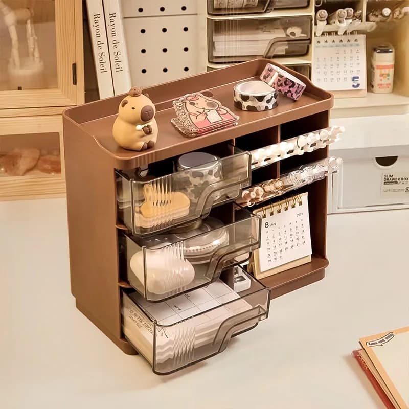 Organizer da scrivania con cassetto, portapenne inclinato, contenitore rettangolare in acrilico per cancelleria, ideale per donne in carriera