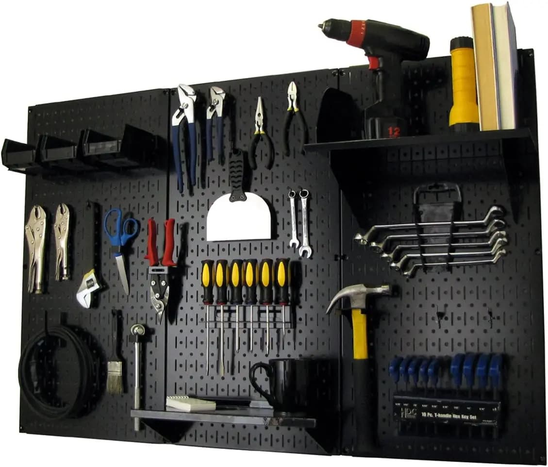 Kit di Organizzazione Attrezzi con Pannello Forato in Metallo da 4 Piedi, Pannello Nero e Accessori, Organizzatore da Parete per Utensili