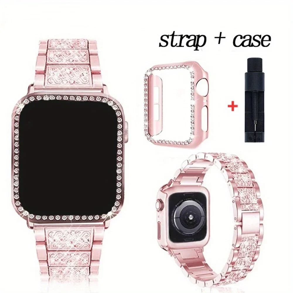 Metal strap + case for Apple Watch Ultra, iWatch bracelet 11 10 9 8 7 6 5 4 46mm 40 41 42mm for women