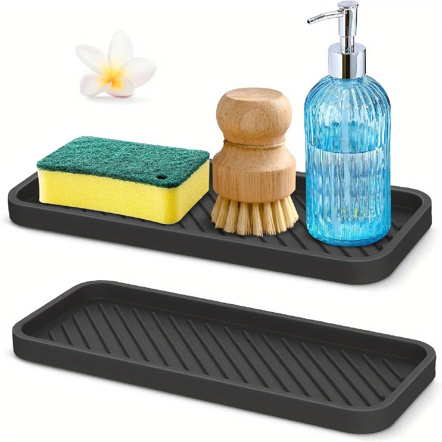 Vassoio di scarico in silicone, porta sapone, vassoio portaoggetti per bagno, tappetino drenante, porta spugna per lavello cucina, vassoio porta dispenser sapone