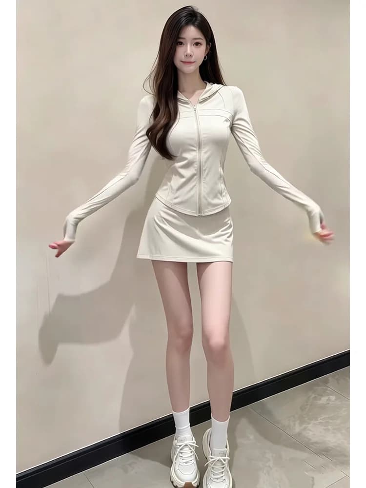 Korean Style Sun Protection Zipper Jacket High Waist Short Skirt Two Piece Set Women's Fashion Summer New Arrival Casual Wear