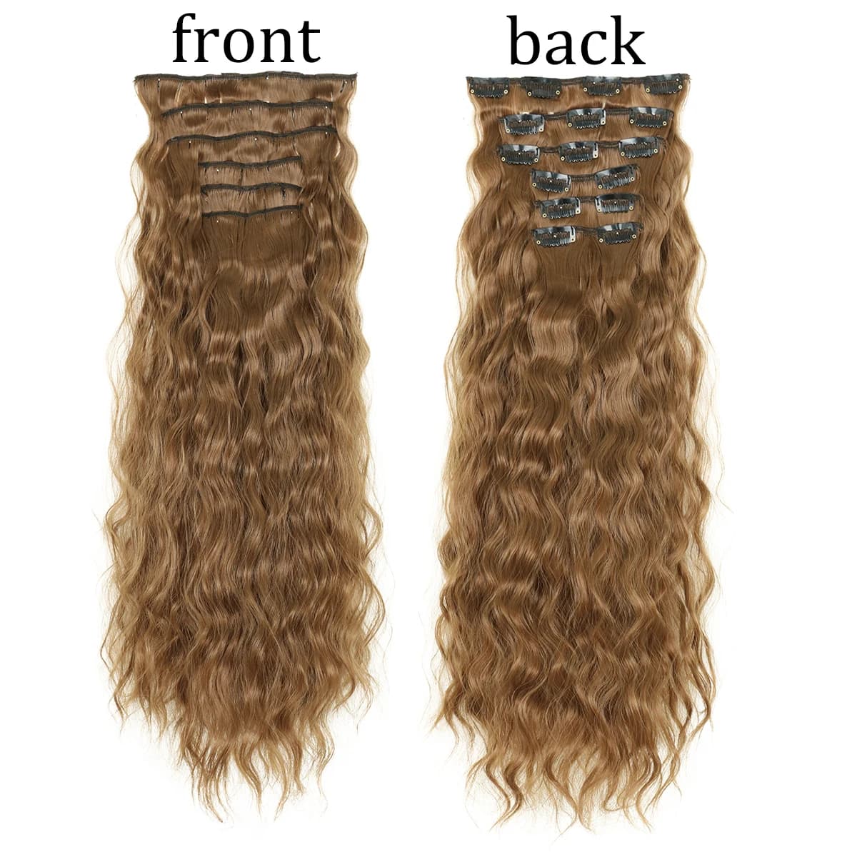 Extension per capelli sintetici con 16 clip in set da 6 pezzi, ricci, lunghi 22 pollici, con clip, stile ondulato a mais, per donne e ragazze, per uso quotidiano e feste