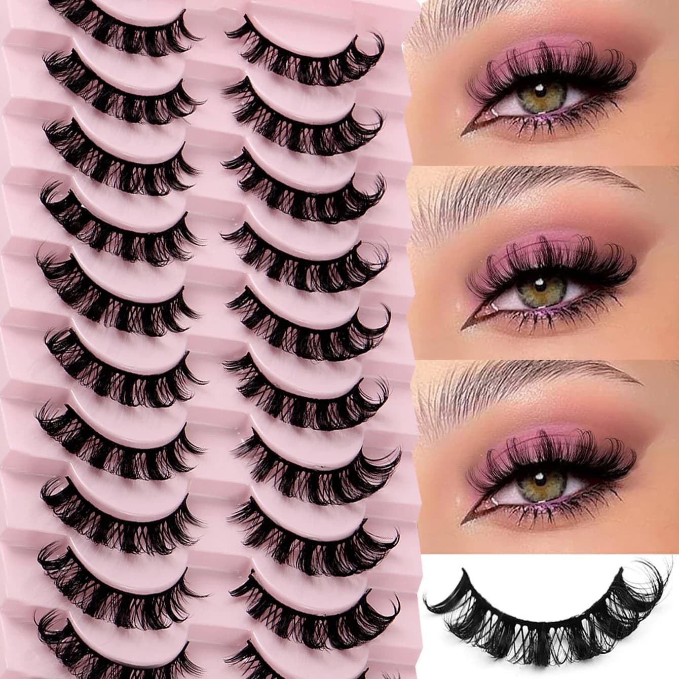 10 pairs of rock striped eyelashes D Curl fake eyelashes natural appearance soft volume thin Russian lashes fake 3D effect
