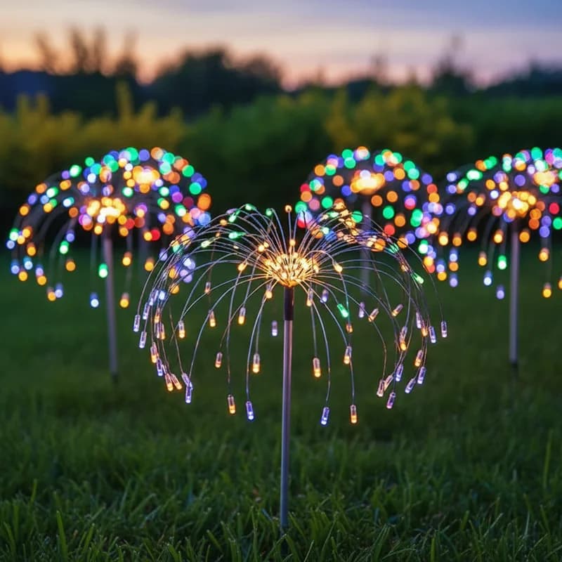 1 Pezzo Lampada Solare LED a Forma di Fuochi d'Artificio per Decorazione Esterna di Giardini e Vialetti