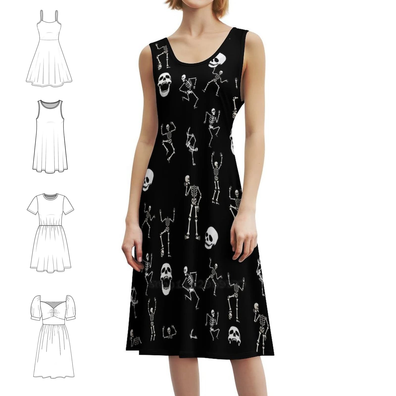 Scheletri all over Halloween Abito con scollo a cuore Elegante abito da festa estivo per le donne Halloween Divertente horror spettrale carino