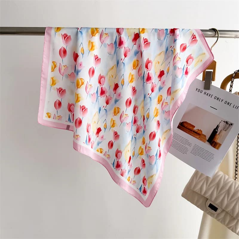 Luxury Printed Square Scarves Silk Scarf Women's Spring and Summer Floral Bandana Small Ties Hair Wax Bags Scarf
