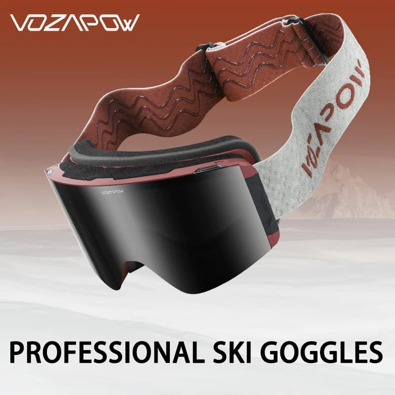 Vozapow Occhiali da sci professionali Magnetici a doppio strato Anti Fog HD Occhiali da sci per adulti Maschera Super View UV400 Occhiali da sole da neve