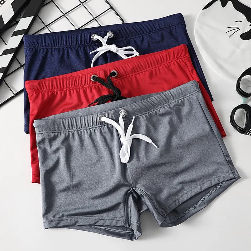 Costume da bagno moda tinta unita da uomo doppio strato in nylon di seta ghiaccio elastico con cordino pantaloncini da bagno per adulti da uomo 3077-PJ