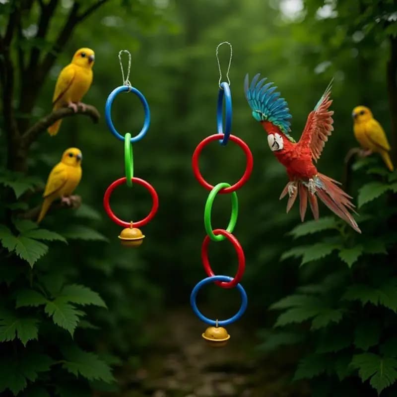 1pc Parrot Swing Toy Bird Cage Toys With Bell Sound Colorful Climbing Ring For Lovebirds Color Ring Grinder Nibble Bird Toy Cage