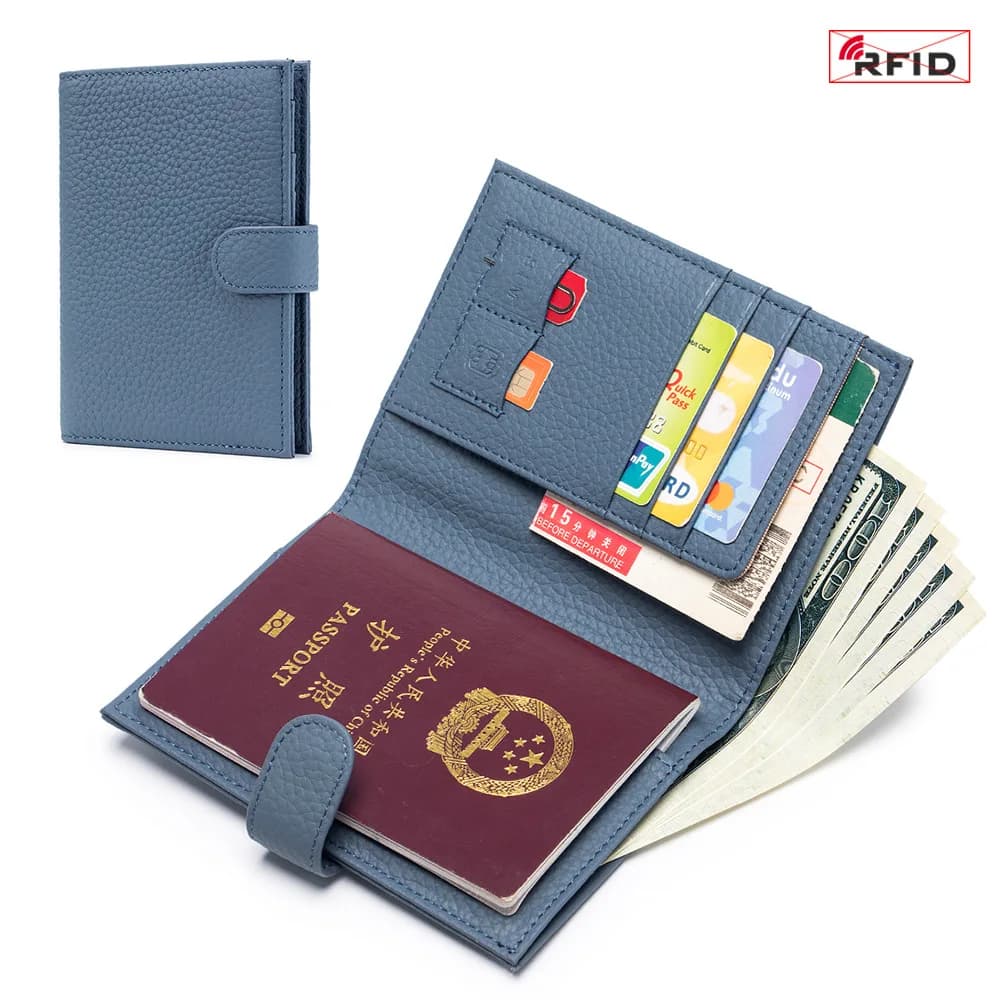 Woman Clutch Wallet Genuine Leather RFID Ultra-Thin Passport Holder Wallet Ticket Clip Passport Document Wallet Storage Bag