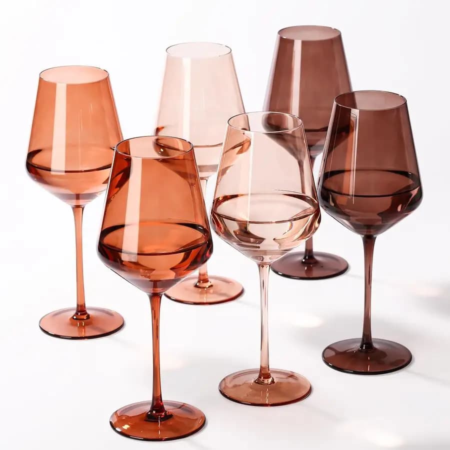 Set di 6 Bicchieri da Vino Colorati Venus, Bicchieri Soffiati a Mano, Vetro Colorato Ambrato da 17 OZ per Vino Rosso o Bianco