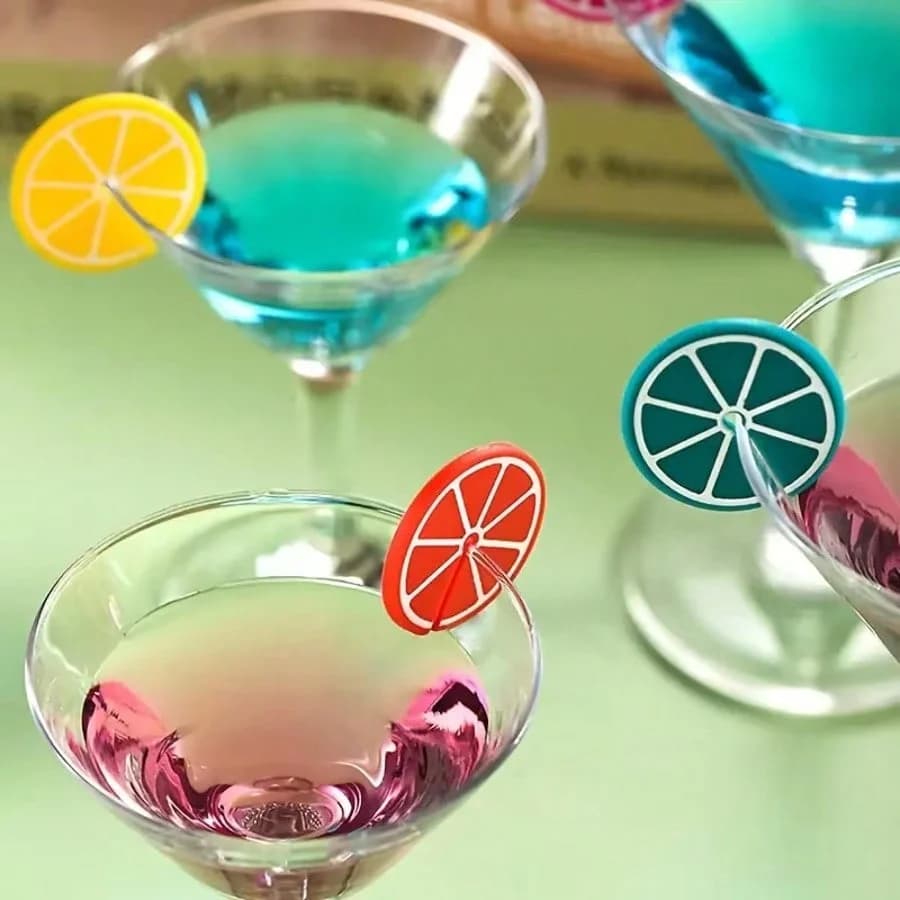 8 ornamenti in vetro e silicone a forma di limone, riconoscitori per bicchieri da vino, marcatori per bicchieri da vino per feste, riutilizzabili, adatti per bar, feste, cucina
