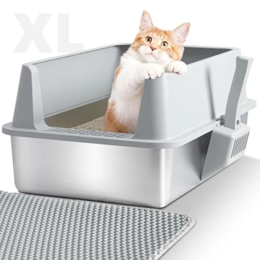 Stainless Steel Litter BoxXL Metal Cat Litter Box with Lid High Sides Extra Large Litter Boxes for Big Cats Odor-Resistant Scra