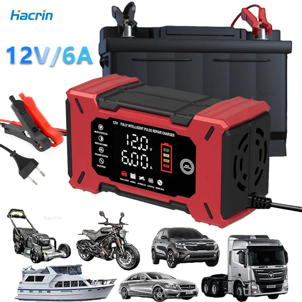 Caricabatterie per Auto 12V con Riparazione a Impulsi, Caricabatterie Intelligente per Auto e Moto con Compensazione della Temperatura