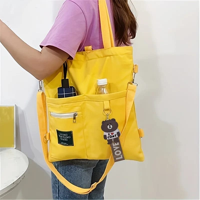 Canvas Shoulder Bag, Women's Fashion Letter Patch Decor Handbag Versatile Backpack