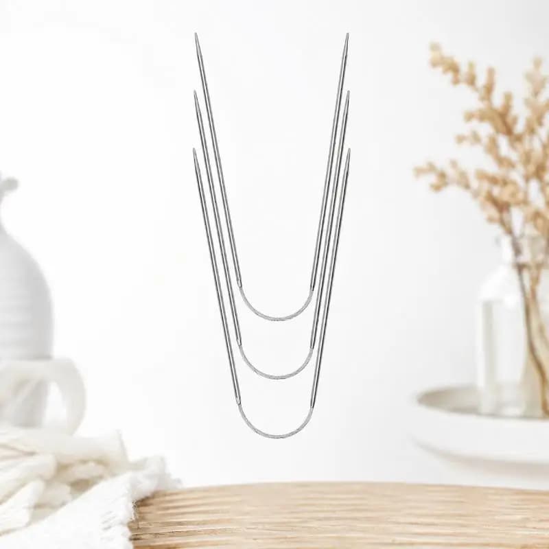 3Pcs Stainless Steel Circular Knitting Needles Smooth Pin Set For Sweater Sock Hand‑Knitting DIY