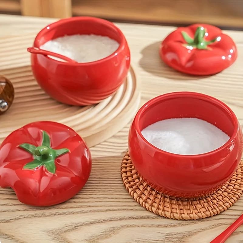 Set di barattoli di spezie in ceramica, sale, zucchero, contenitore per olio di peperoncino, design creativo per pomodoro, cucina