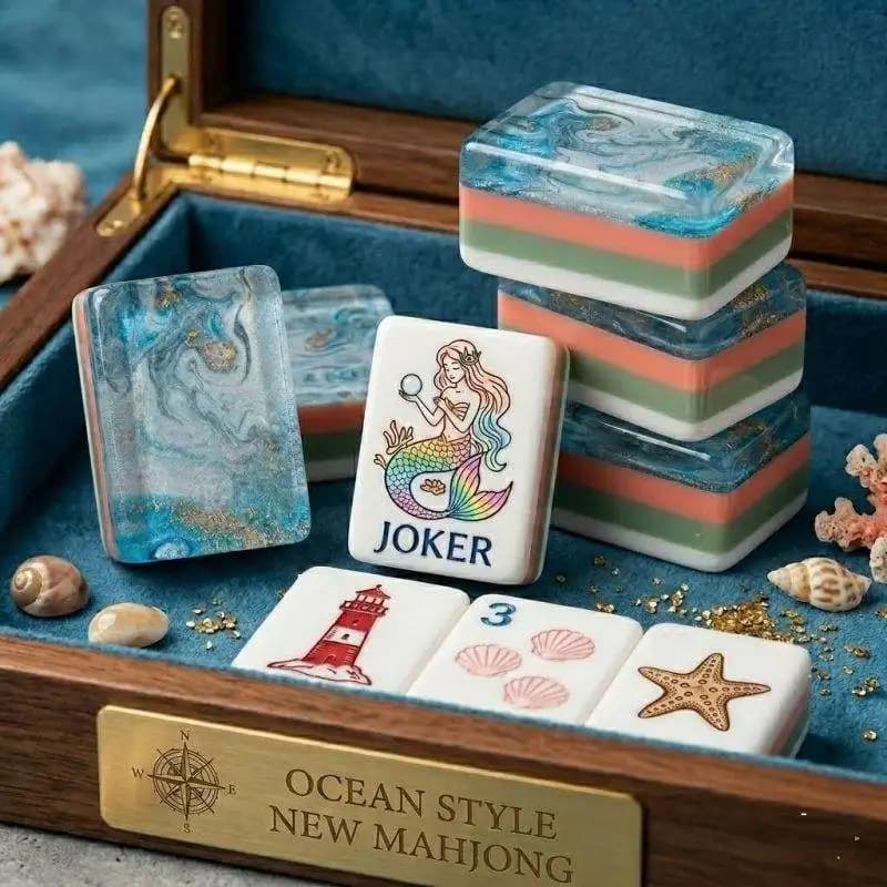 Blue Acrylic Mahjong Tiles Ocean Mermaid 160 Tiles Durable Smooth Touch Portable Water Resistant Mahjong