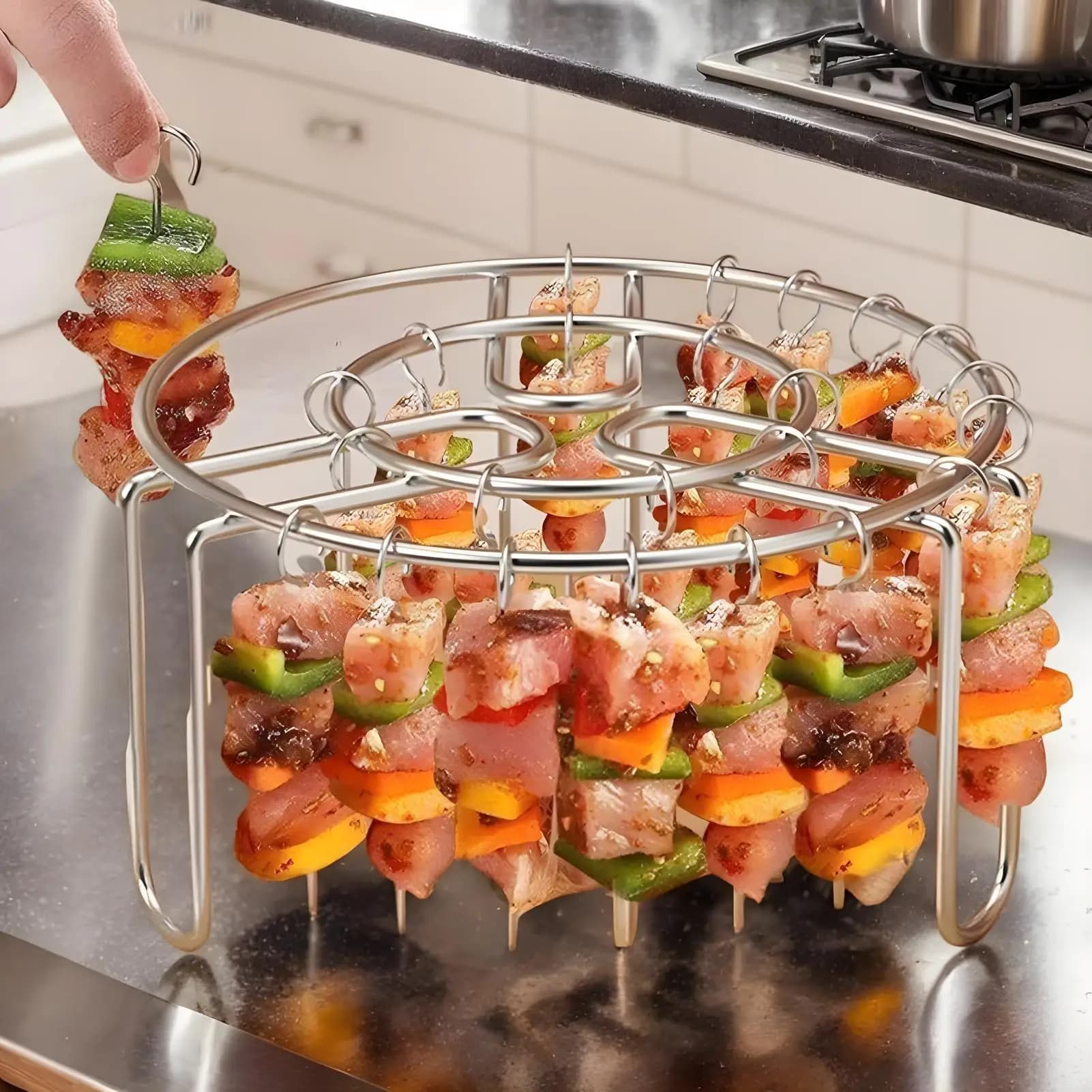 Vertical Grill Skewers Stainless Steel Air Fryer Barbecue Round Barbecue Grill with Skewers Hanging Skewers Vertical Grill