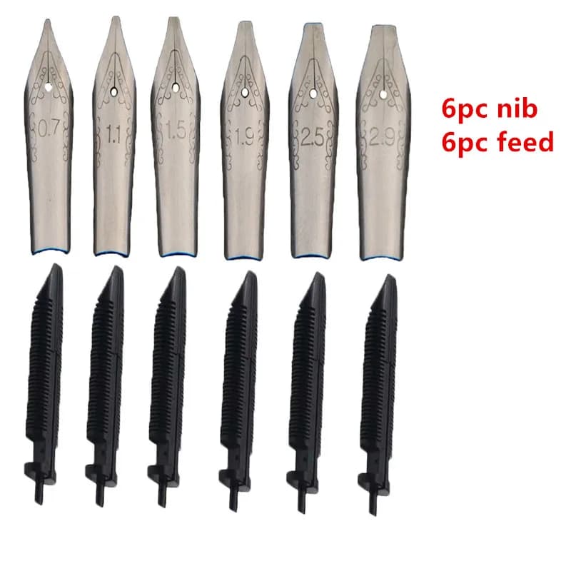 6pc Fountain Pen nib Parallel Calligraphy Stainless steel nib Gothic Arabic Italic 0.7/1.1/1.5/1.9/2.5/2.9 Nib Office Supplie