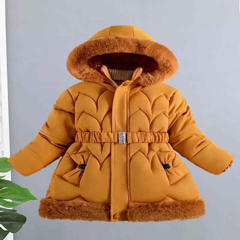 Abbigliamento per bambini alla moda Set di cappotti casual Kawaii con cappuccio medio grande e spesso transfrontaliero Giacca in cotone da ragazza imbottita lunga e calda