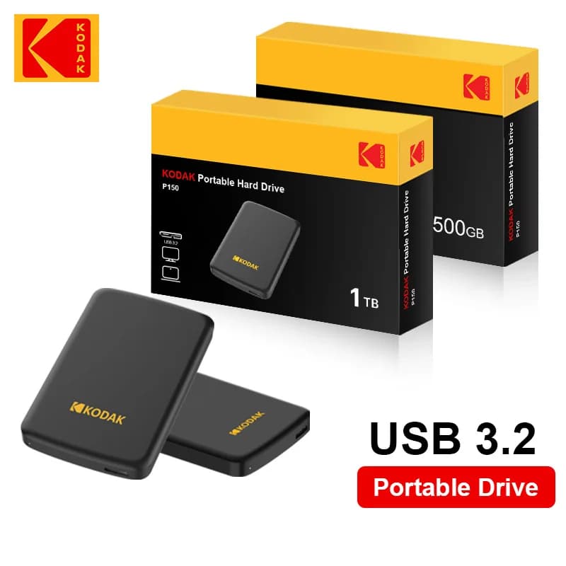 Disco rigido esterno portatile Kodak P150 da 2,5 pollici - Archiviazione ad alta velocità 1 TB/500 GB Leggi fino a 450 MB/s per laptop desktop PS4 PS5