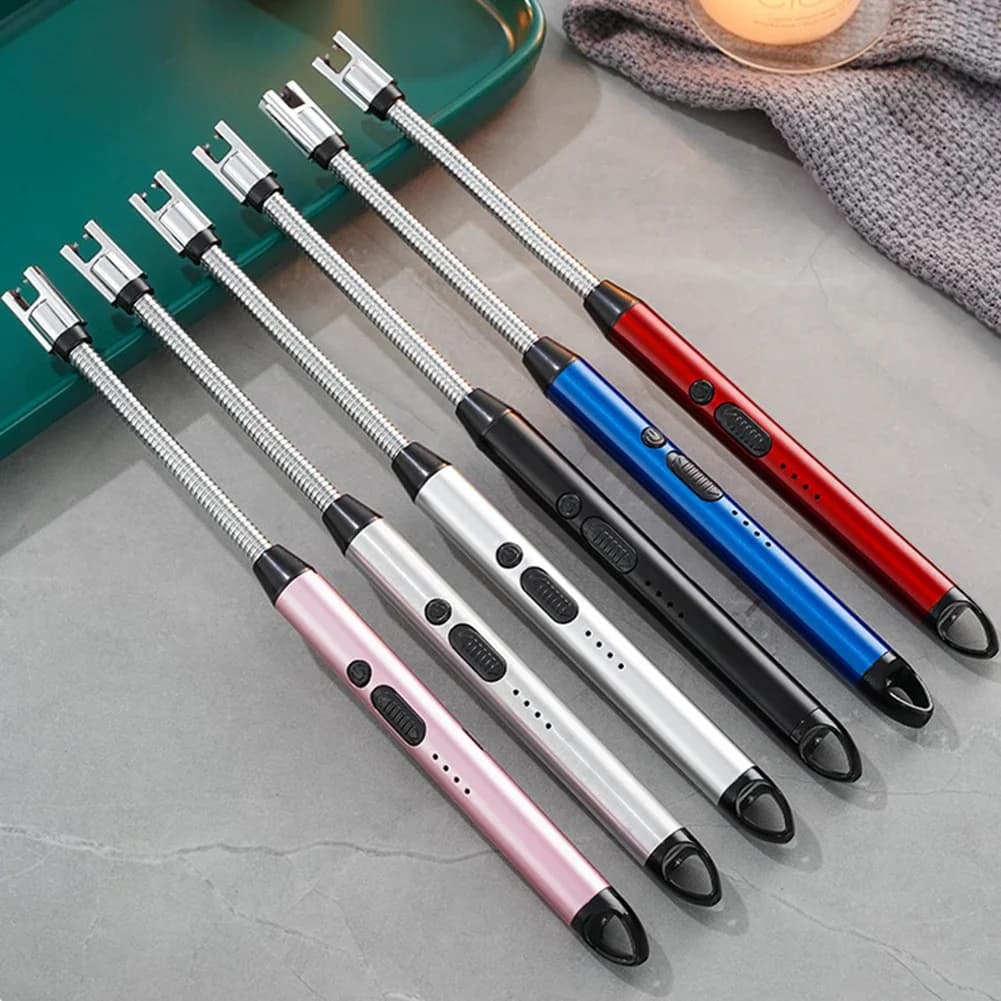 360 ° Barbeque lighter with plasma ignition without curved flame windproof type C Long kitchen light USB Gas lighter with candle
