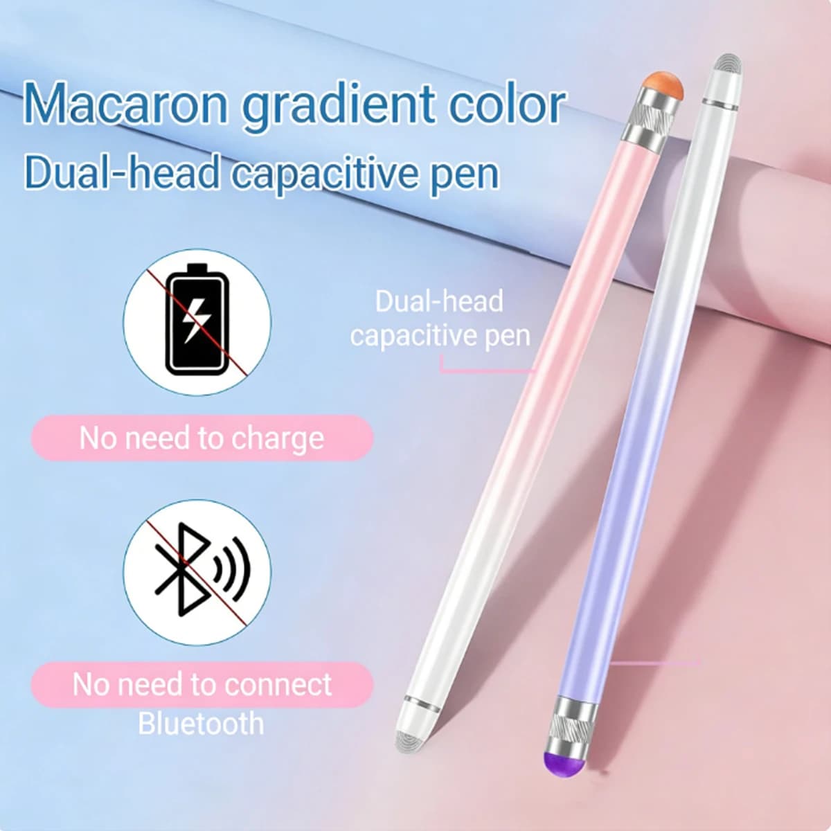 Penna capacitiva universale a doppia punta con gradiente di colore, adatta per iPad, cellulari e tablet, penna da disegno, penna touch screen in metallo