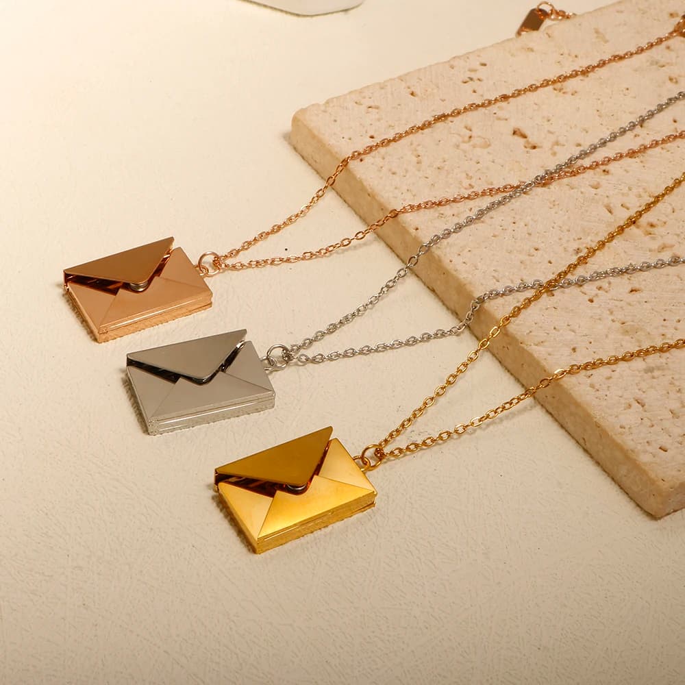 Waterproof Stainless Steel Envelope Pendant Necklace Fashion Metal Jewelry Gift for Women