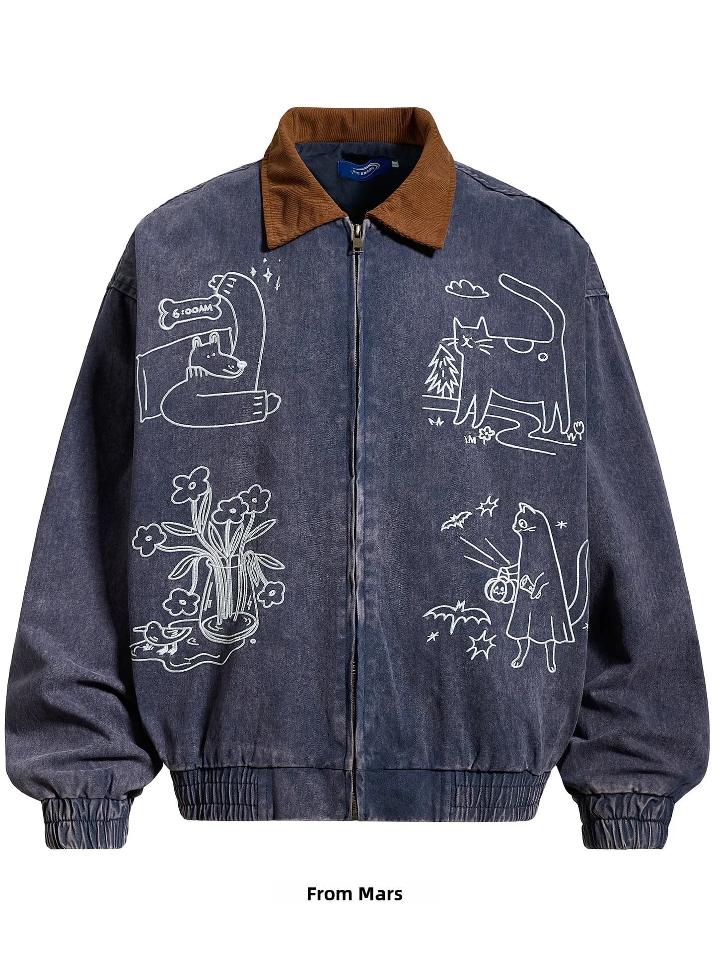 Giacca Oversize con Ricamo Graffiti Stile Street Casual per Ragazzi - Brand [Nome Brand] in Poliestere con Interno in Fibra di Poliestere